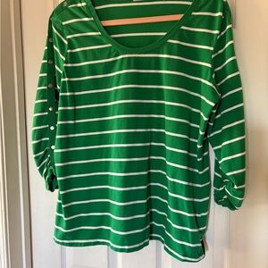 Susan Graver Green and White Striped Blouse
